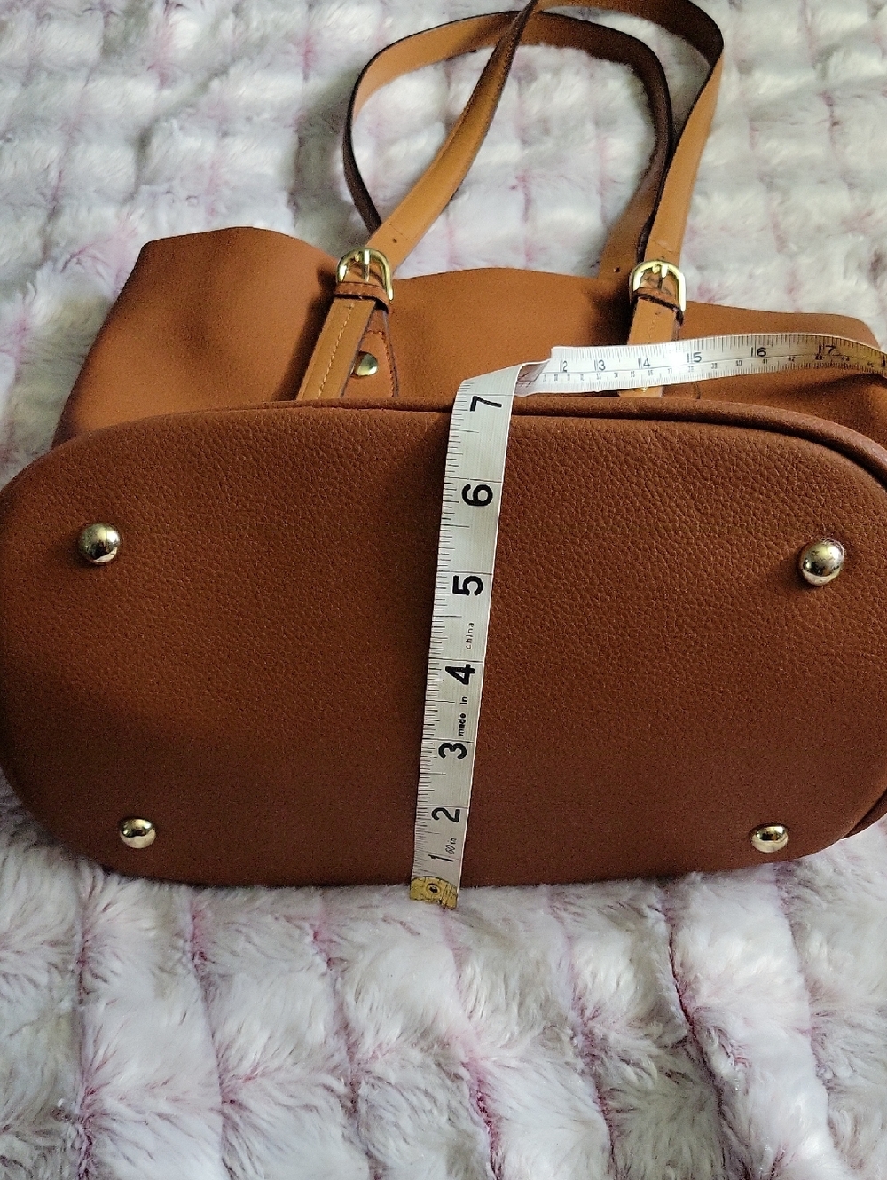 Genuine Leather Tote Bag w/Removable Snap-In Pouch 2-in-1 Minimalist Work Bag - Picture 7 of 17